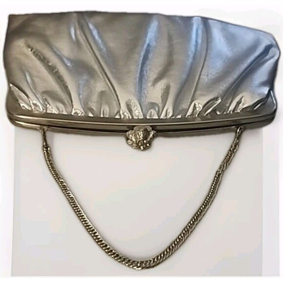 VTG Harry Levine HL Cocktail Clutch Silver Lamé‎ Metallic Chain - Picture 8 of 10